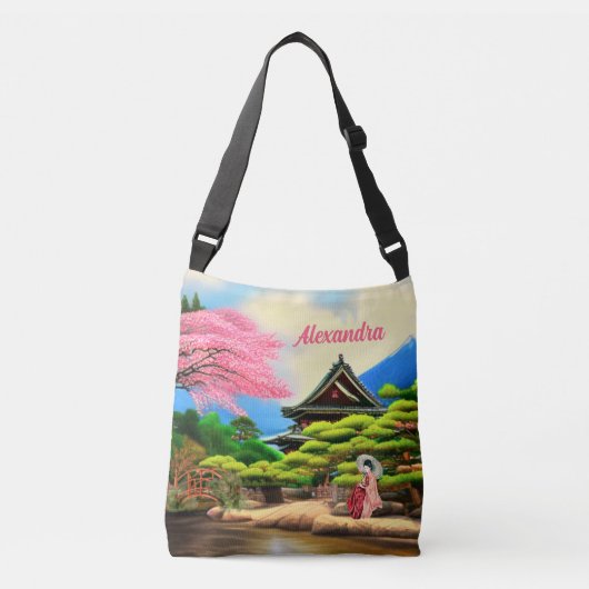 Japanische Gartenlandschaft Crossbody Bag Tragetaschen Mit Langen Trägern (Vorderseite)
