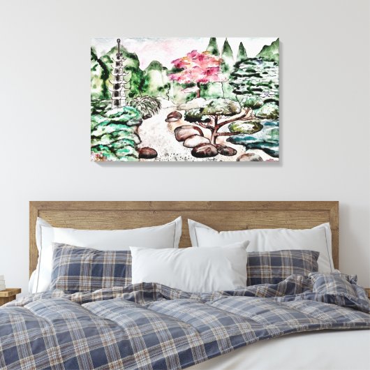 Japanische Gartenmauer Kunst Leinwanddruck (Insitu (Schlafzimmer))