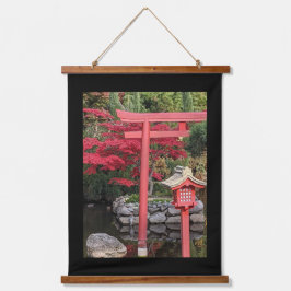 Japanische Gartenstrukturen mit schwarzer Grenze Wandteppich Mit Holzrahmen