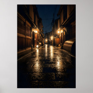 Japanische Gassen-Regennacht-Fotografie Kyoto-Stra Poster