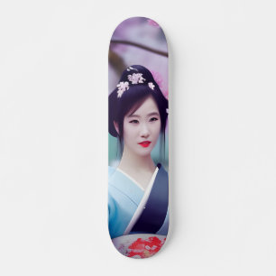 Japanische Geisha AI kreierte realistischen Stil d Skateboard