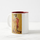 Japanische Geisha Aquarellmalerei Zweifarbige Tasse (Vorderseite Links)