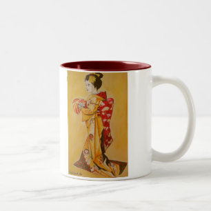 Japanische Geisha Aquarellmalerei Zweifarbige Tasse