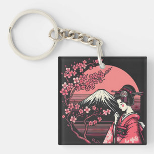 Japanische Geisha Berg Fuji Kirschblüten Bäume Schlüsselanhänger