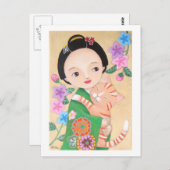 Japanische Geisha & Cat Post Card Postkarte (Vorne/Hinten)