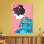 Japanische Geisha-Dame mit Cherry-Blüte Leinwanddruck (Insitu (Wohnzimmer))