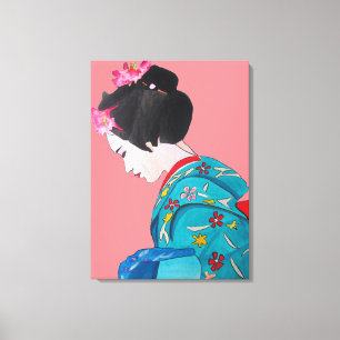 Japanische Geisha-Dame mit Cherry-Blüte Leinwanddruck