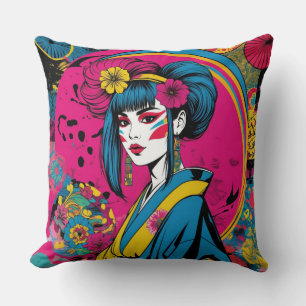 Japanische Geisha-Frau in traditionellem Kimono Kissen