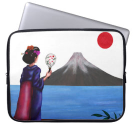 Japanische Geisha Girl, die Sonne und der Fuji-Ber Laptopschutzhülle