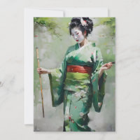 Japanische Geisha in einem grünen B-Portrait