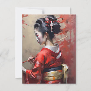 Japanische Geisha in Red A Portrait Feiertagskarte