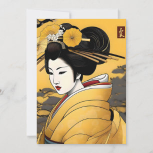Japanische Geisha in Yellow-B-Portrait Feiertagskarte