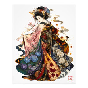 Japanische Geisha-Kunst   Kimono und saisonale Blu Fotodruck