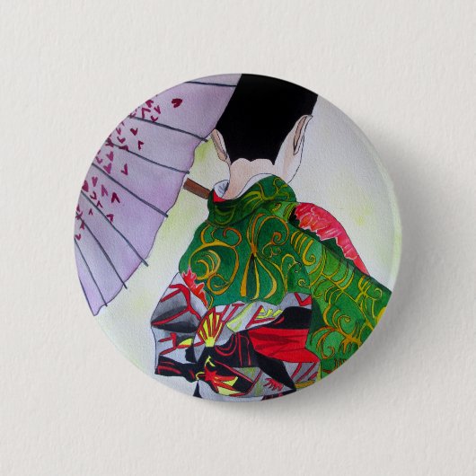 Japanische Geisha-Kunst mit Kimono und Schirm Button (Vorderseite)