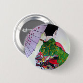 Japanische Geisha-Kunst mit Kimono und Schirm Button (Vorne & Hinten)