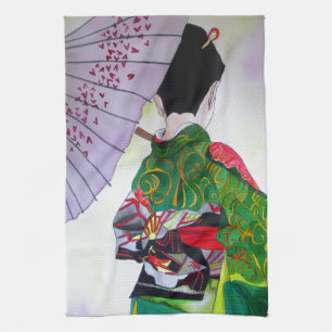 Japanische Geisha-Kunst mit Kimono und Schirm Küchentuch