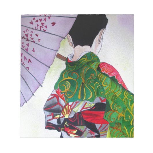 Japanische Geisha-Kunst mit Kimono und Schirm Notizblock (Vorderseite)