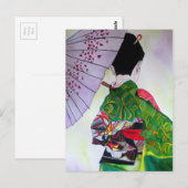 Japanische Geisha-Kunst mit Kimono und Schirm Postkarte (Vorne/Hinten)