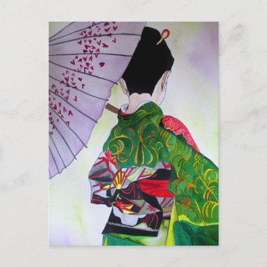 Japanische Geisha-Kunst mit Kimono und Schirm Postkarte (Vorderseite)