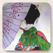 Japanische Geisha-Kunst mit Kimono und Schirm Untersetzer (Vorderseite)