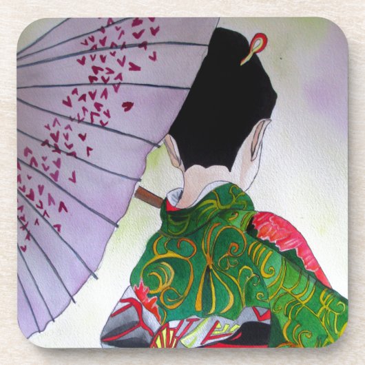 Japanische Geisha-Kunst mit Kimono und Schirm Untersetzer (Vorderseite)
