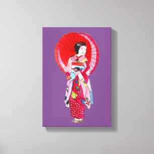 Japanische Geisha-Kunst mit Schirm Leinwanddruck