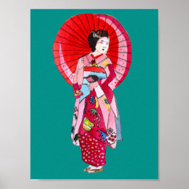 Japanische Geisha-Kunst mit Schirm Poster