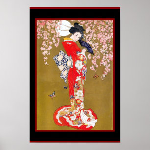 Japanische Geisha-Lady-Kunst Vintage Poster