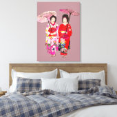 Japanische Geisha Ladys Rosa Kimono Originalkunst Leinwanddruck (Insitu (Schlafzimmer))