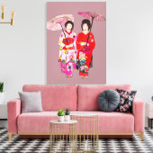 Japanische Geisha Ladys Rosa Kimono Originalkunst Leinwanddruck (Insitu (Wohnzimmer))