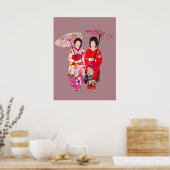 Japanische Geisha-Mädchen mit Schirm-Originalkunst Poster (Küche)