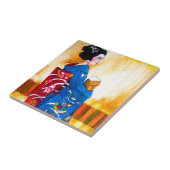Japanische Geisha mit blauem Kimono Fliese (Seite)