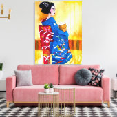 Japanische Geisha mit blauer Kimono-Originalkunst Leinwanddruck (Insitu (Wohnzimmer))