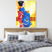 Japanische Geisha mit blauer Kimono-Originalkunst Leinwanddruck (Insitu (Schlafzimmer))