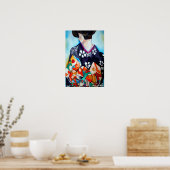 Japanische Geisha mit blauer Kimono-Originalkunst Poster (Küche)