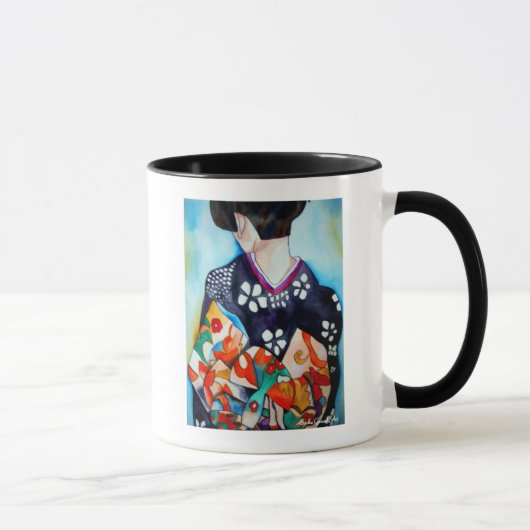 Japanische Geisha mit blauer Kimono-Originalkunst Tasse (Rechts)