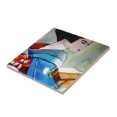 Japanische Geisha mit blauer Kimonovorlagenkunst Fliese (Seite)