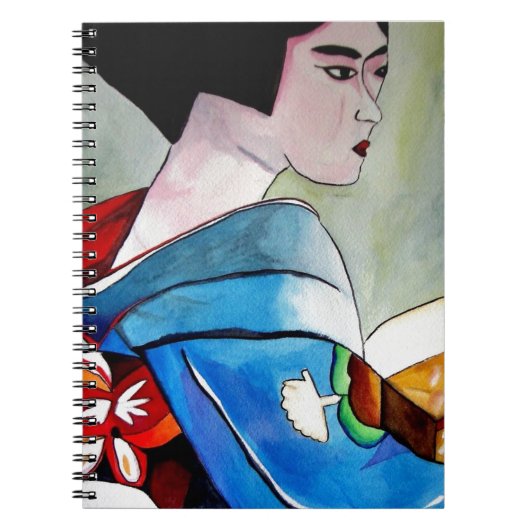Japanische Geisha mit Blue Kimono Originalkunst Notizblock (Vorderseite)