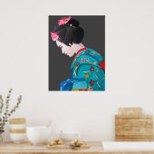 Japanische Geisha mit Cherry Blossoms Kunst Poster (Küche)