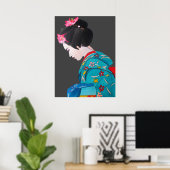 Japanische Geisha mit Cherry Blossoms Kunst Poster (Heimbüro)