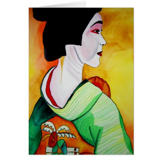 Japanische Geisha mit grüner Kimono-Originalkunst (Vorne)