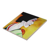 Japanische Geisha mit grüner Kimono-Originalkunst Fliese (Seite)