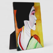Japanische Geisha mit grüner Kimono-Originalkunst Fotoplatte (Seite)