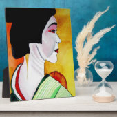 Japanische Geisha mit grüner Kimono-Originalkunst Fotoplatte (Seite)