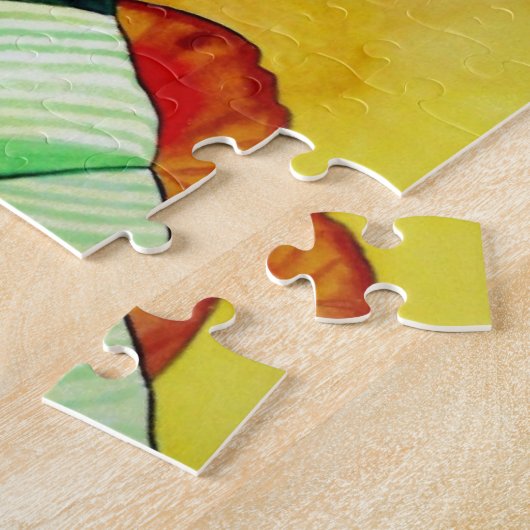 Japanische Geisha mit grüner Kimono-Originalkunst Puzzle (Seite)