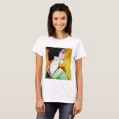 Japanische Geisha mit grüner Kimono-Originalkunst T-Shirt (Vorne ganz)