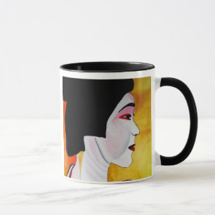 Japanische Geisha mit grüner Kimono-Originalkunst Tasse