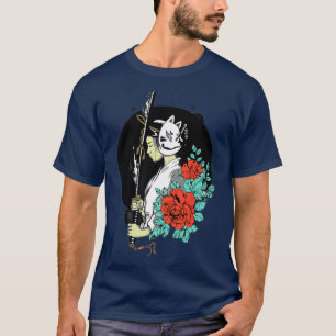 Japanische Geisha mit Oni Mask Yokai Samurai (2) T-Shirt
