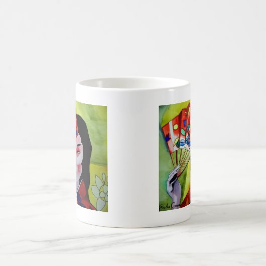 Japanische Geisha mit originaler Aquarellkunst Kaffeetasse (Mittel)