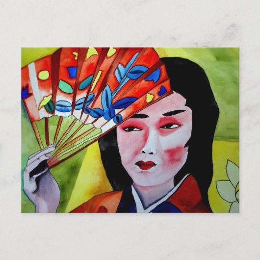 Japanische Geisha mit originaler Aquarellkunst Postkarte (Vorderseite)